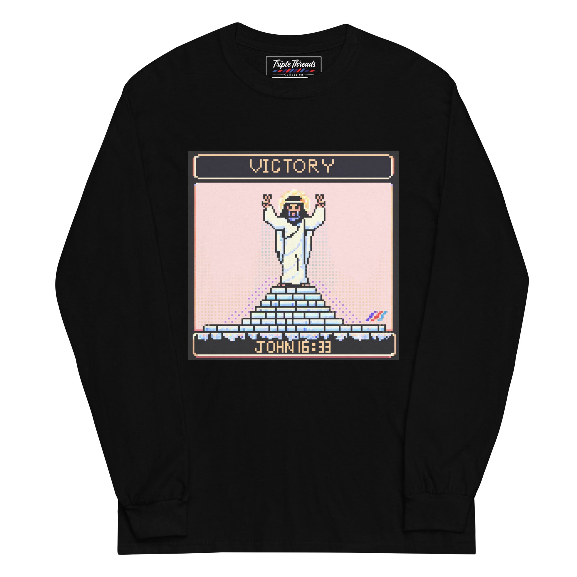 "Victory in Jesus" 8-Bit Christian Long Sleeve Shirt | Triple Threads Collection