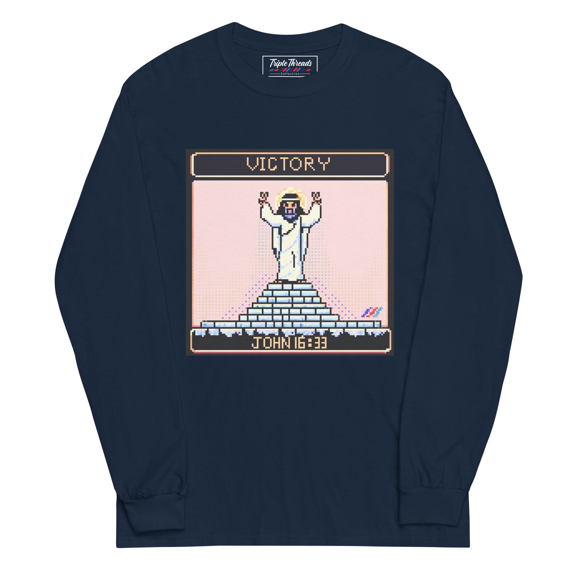 "Victory in Jesus" 8-Bit Christian Long Sleeve Shirt  | Triple Threads Collection