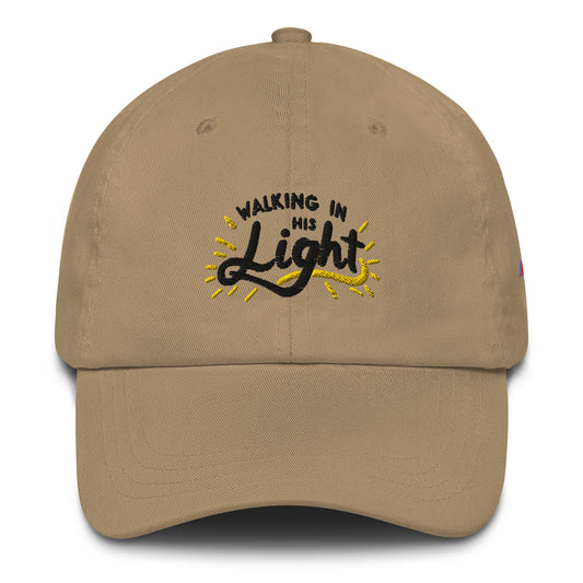 Dad Hat - "Walking in His Light" (Black Thread) | Christian Hat, Faith-Based, Christian Apparel