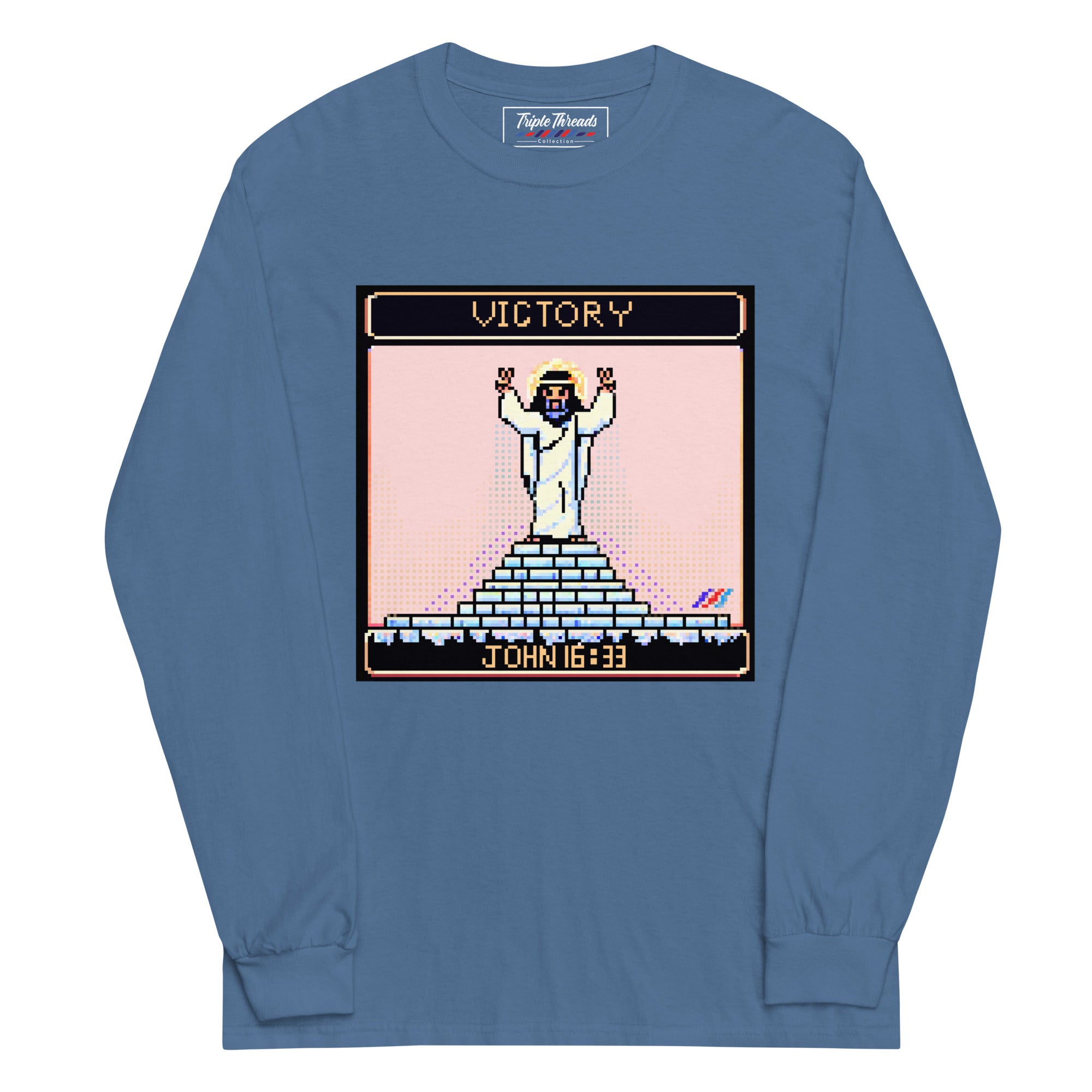 "Victory in Jesus" 8-Bit Christian Long Sleeve Shirt  | Triple Threads Collection
