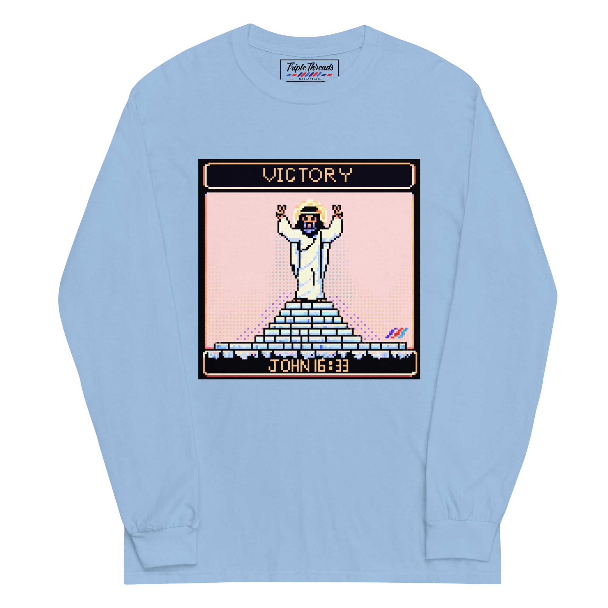 "Victory in Jesus" 8-Bit Christian Long Sleeve Shirt  | Triple Threads Collection