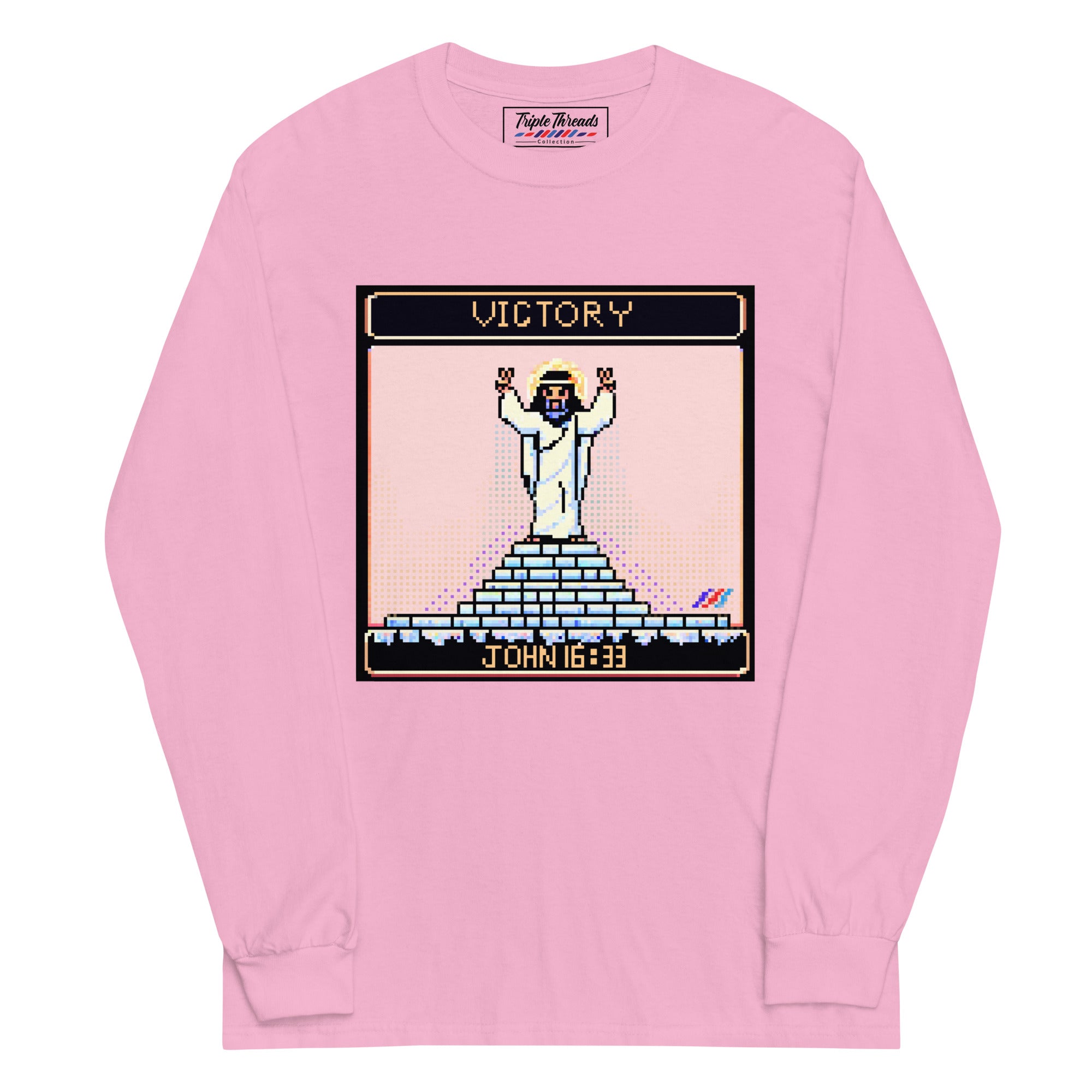 "Victory in Jesus" 8-Bit Christian Long Sleeve Shirt  | Triple Threads Collection