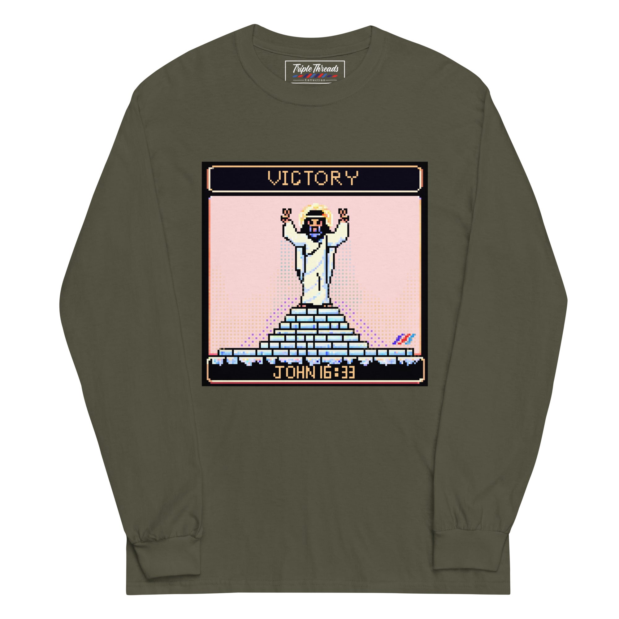 "Victory in Jesus" 8-Bit Christian Long Sleeve Shirt  | Triple Threads Collection