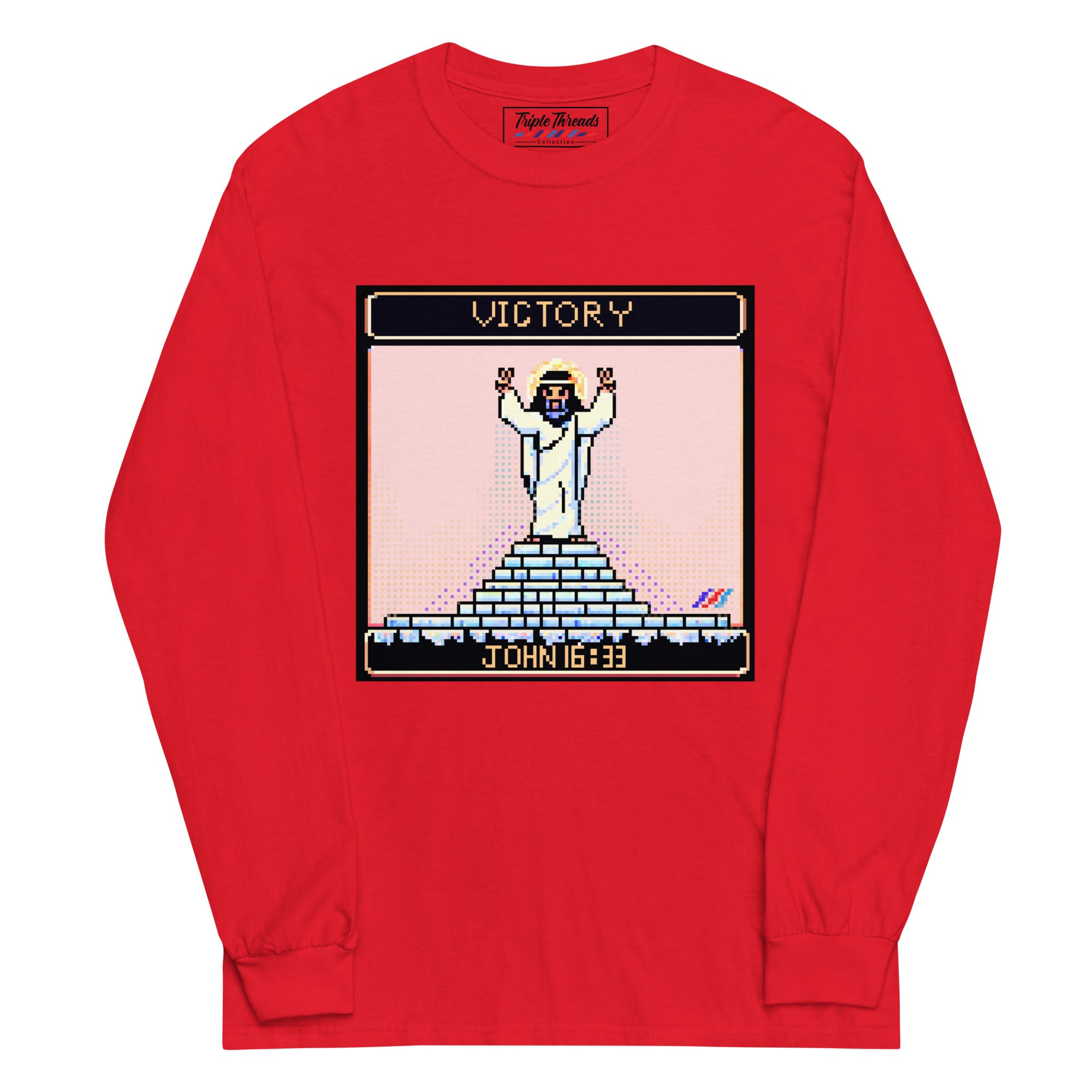 "Victory in Jesus" 8-Bit Christian Long Sleeve Shirt  | Triple Threads Collection