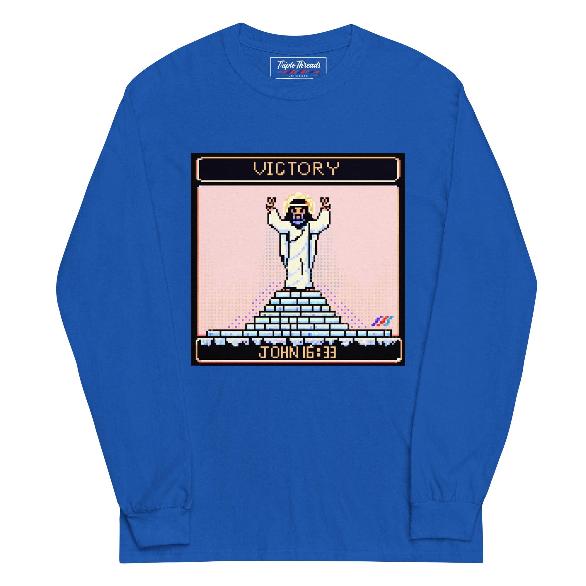"Victory in Jesus" 8-Bit Christian Long Sleeve Shirt  | Triple Threads Collection
