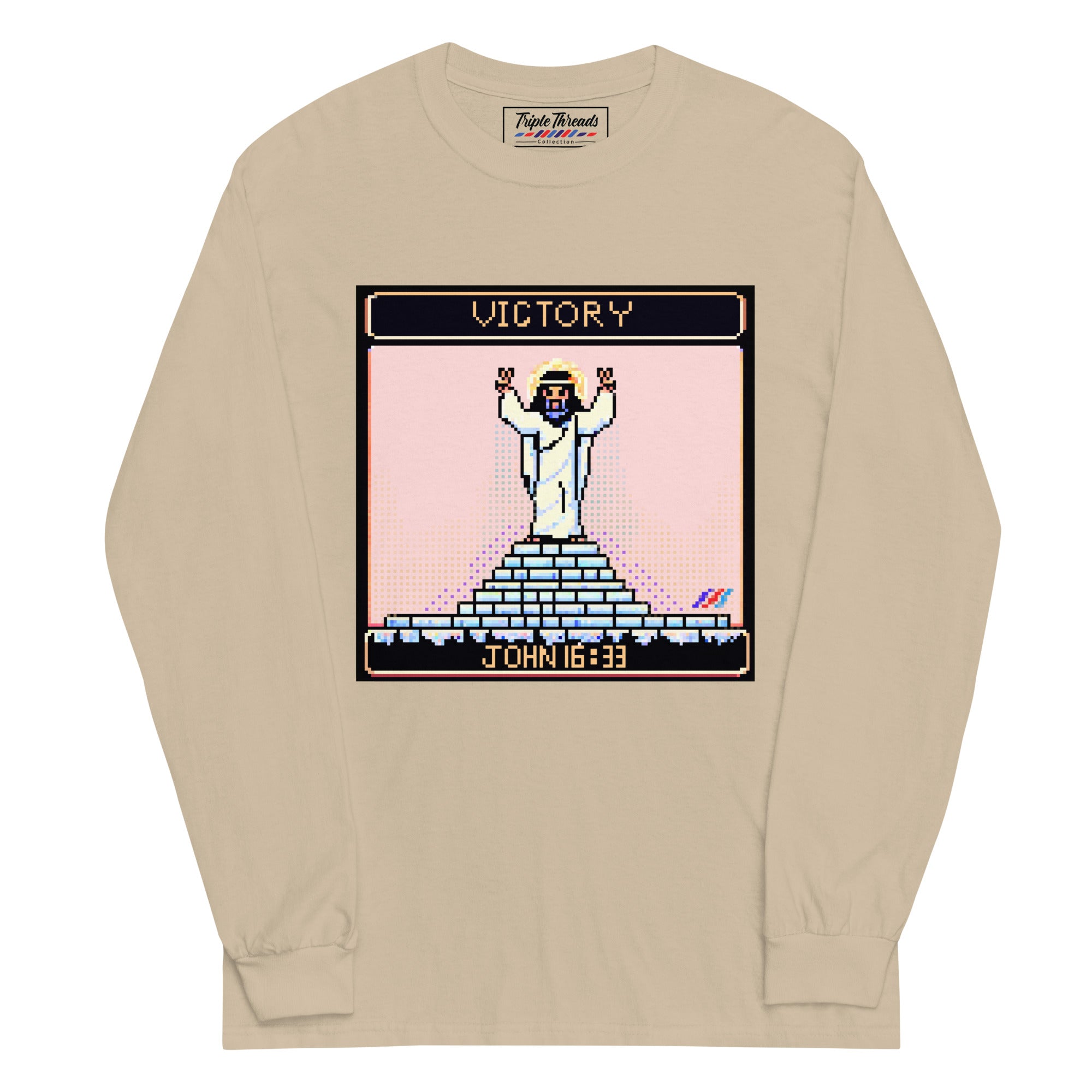 "Victory in Jesus" 8-Bit Christian Long Sleeve Shirt  | Triple Threads Collection