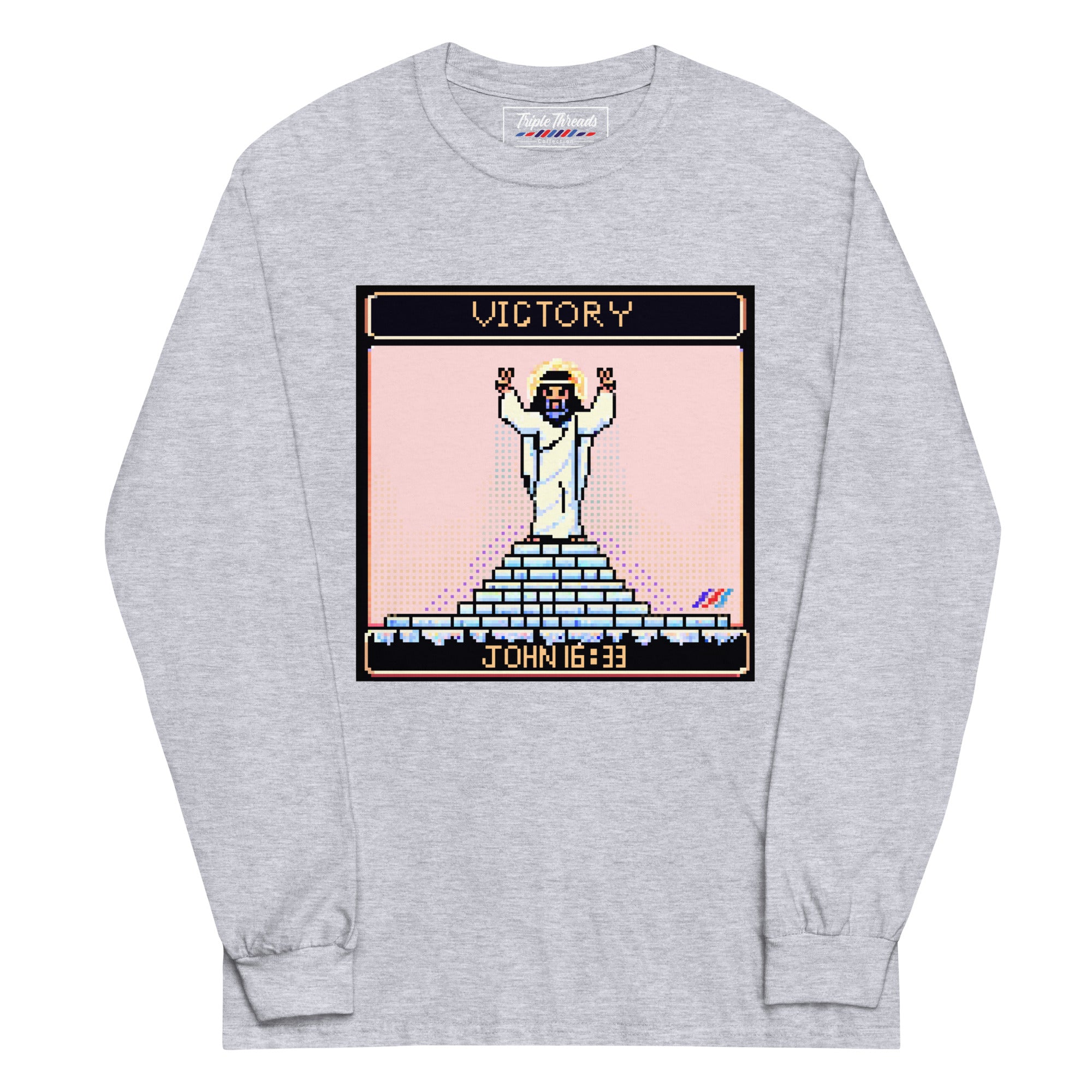 "Victory in Jesus" 8-Bit Christian Long Sleeve Shirt  | Triple Threads Collection