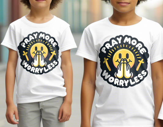 "Pray More, Worry Less" Short Sleeve Christian, Faith Based Shirt for Youth | Triple Threads Collection