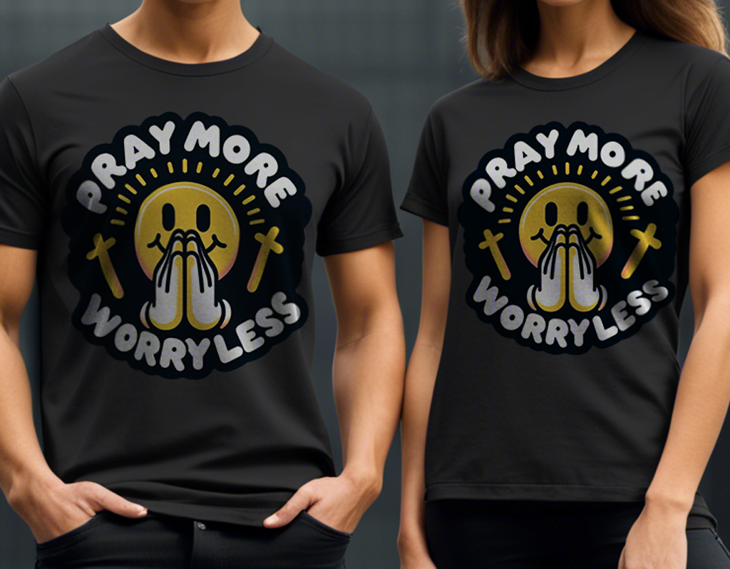 "Pray More, Worry Less" Short Sleeve Christian, Faith Based Adult T-Shirt