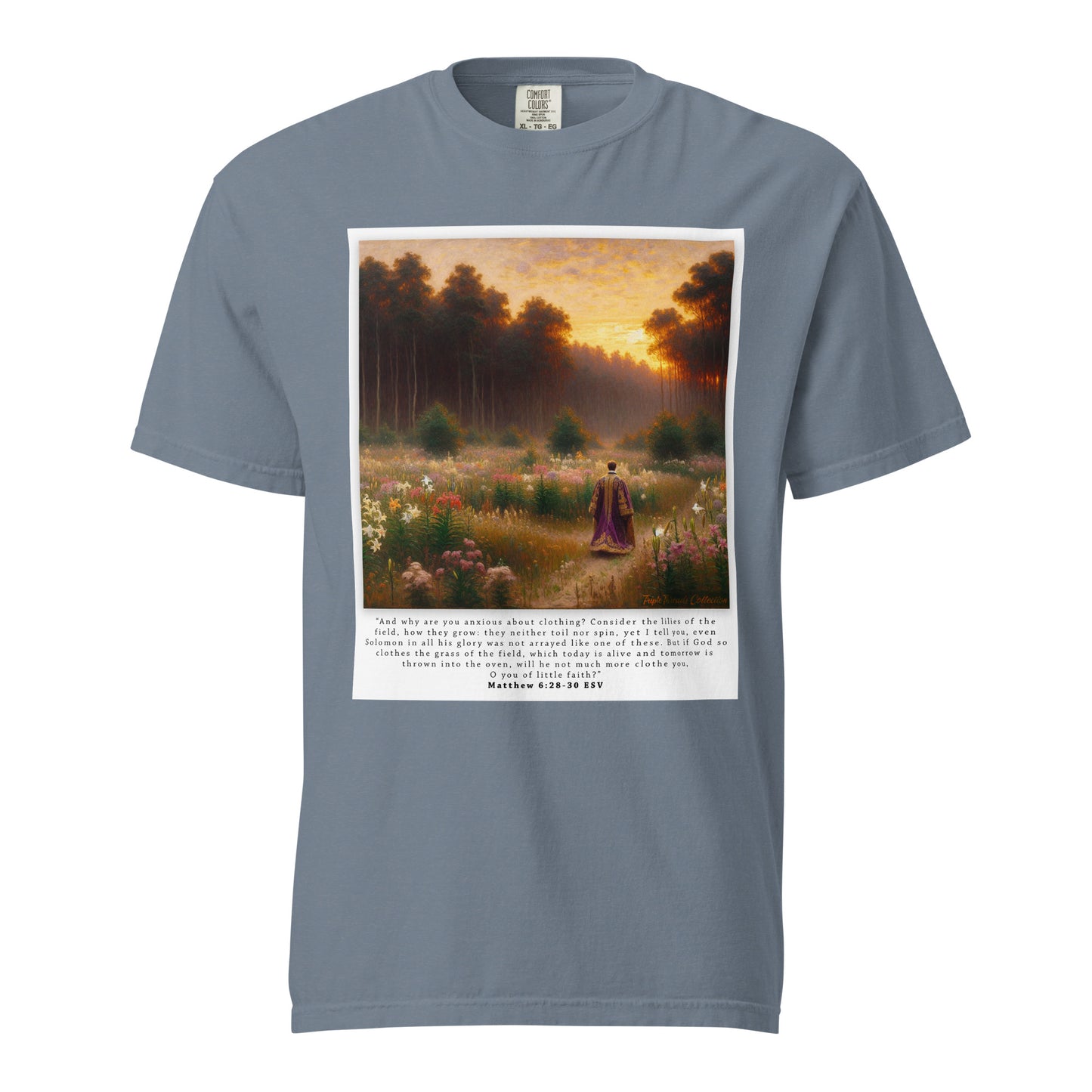 Fields of Lilies Christian T-Shirt (Matthew 6:28-30) | Triple Threads Collection