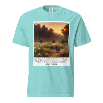 Fields of Lilies Christian T-Shirt (Matthew 6:28-30) | Triple Threads Collection