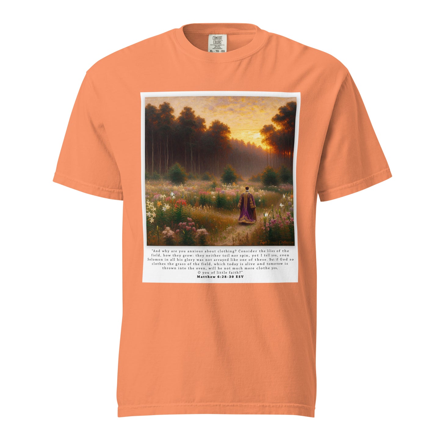 Fields of Lilies Christian T-Shirt (Matthew 6:28-30) | Triple Threads Collection