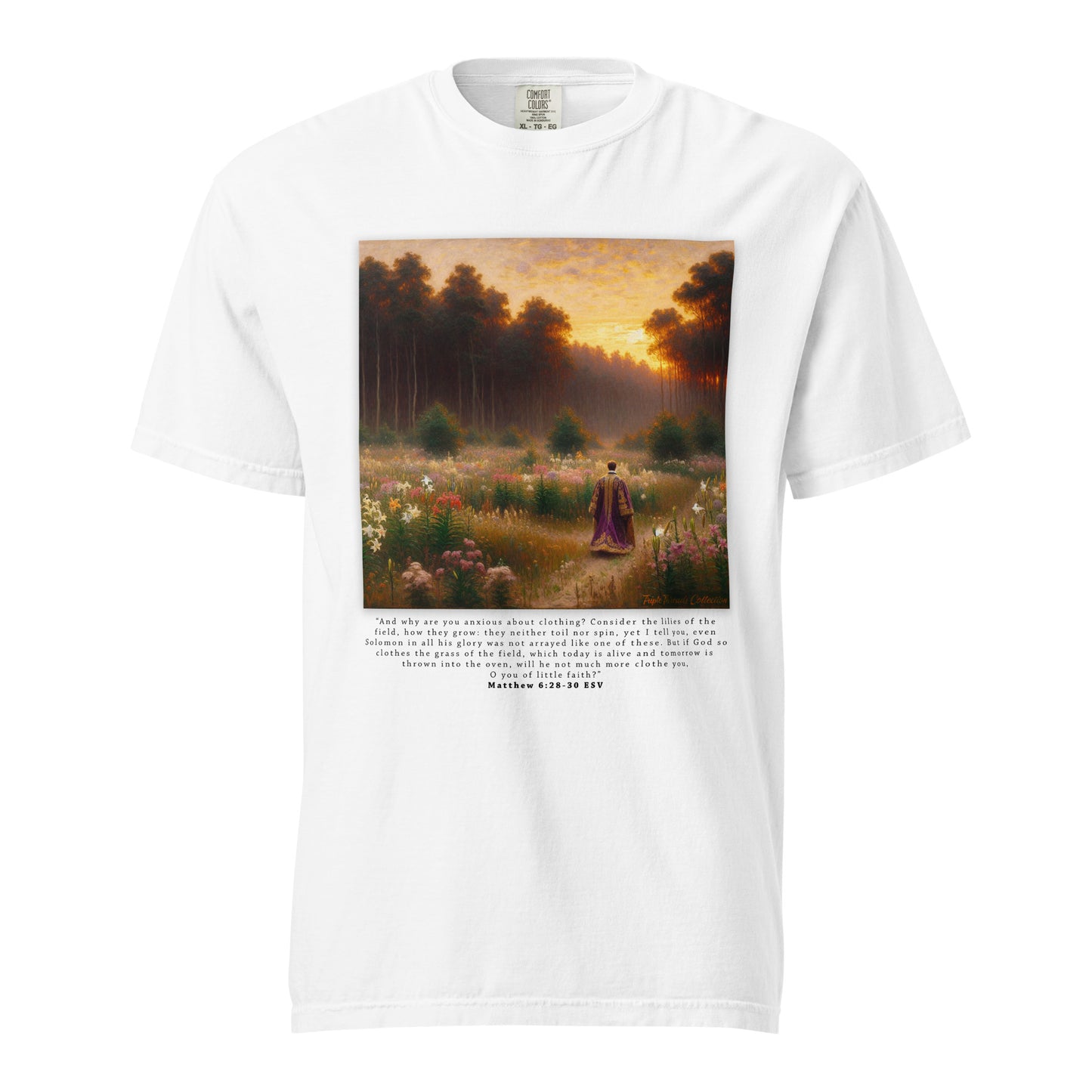 Fields of Lilies Christian T-Shirt (Matthew 6:28-30) | Triple Threads Collection