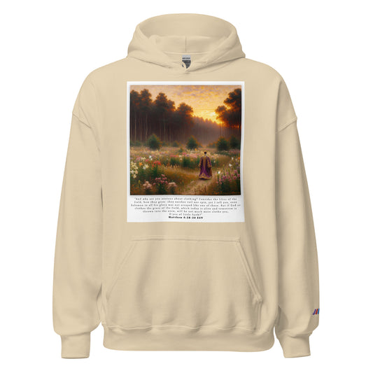 Fields of Lilies Christian Hoodie (Matthew 6:28-30) | Triple Threads Collection