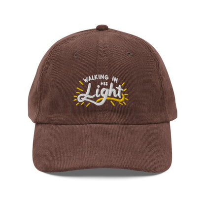 "Walking in His Light" Vintage corduroy cap, Christian Hat | Triple Threads Collection