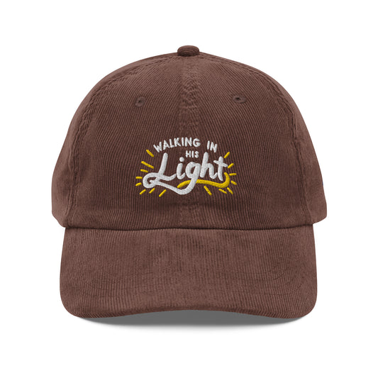 "Walking in His Light" Vintage corduroy cap, Christian Hat | Triple Threads Collection