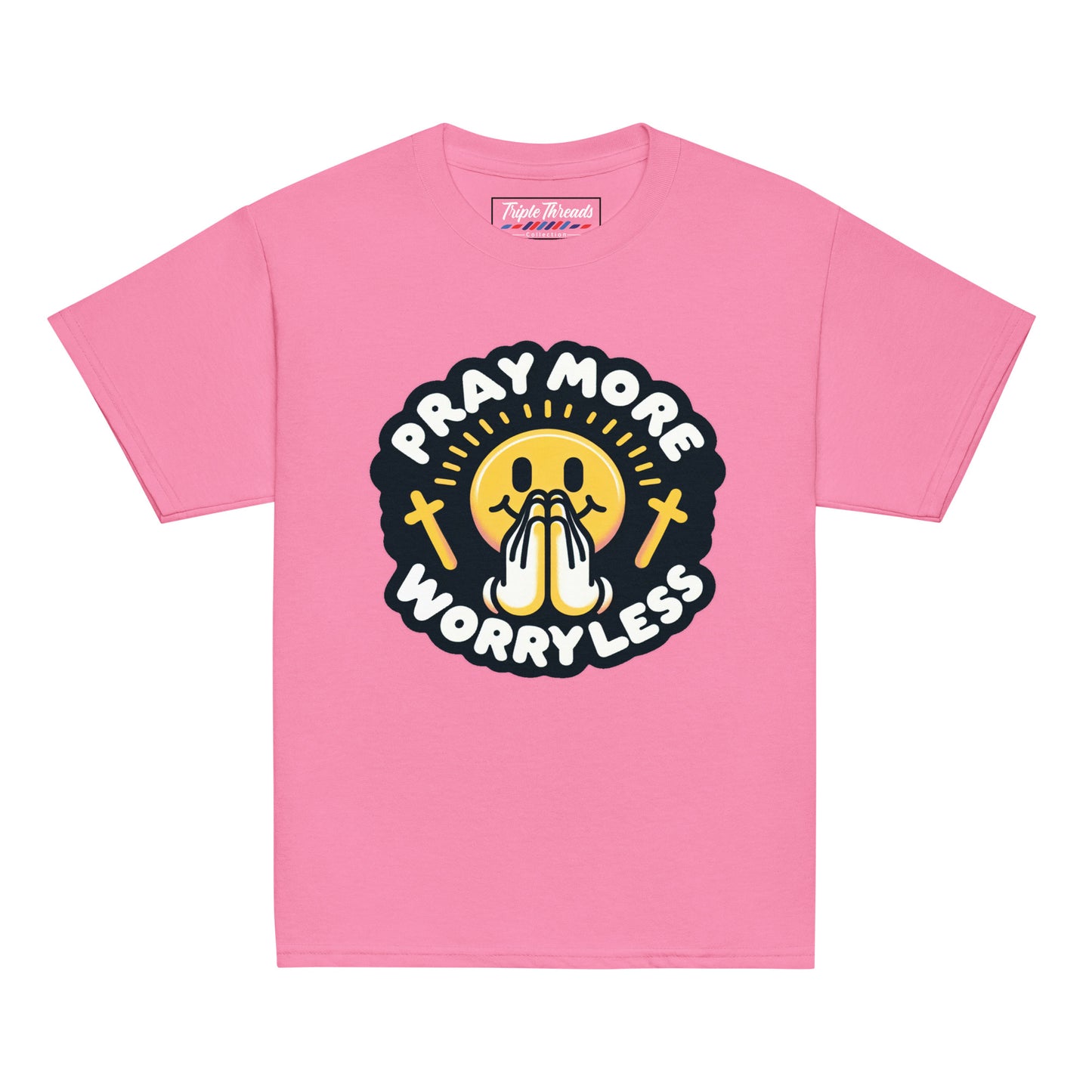 "Pray More, Worry Less" Short Sleeve Christian, Faith Based Shirt for Youth | Triple Threads Collection