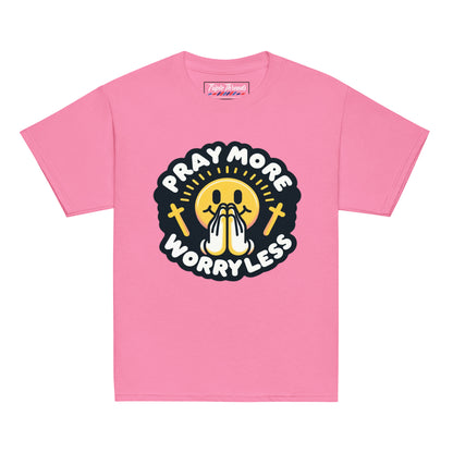 "Pray More, Worry Less" Short Sleeve Christian, Faith Based Shirt for Youth | Triple Threads Collection