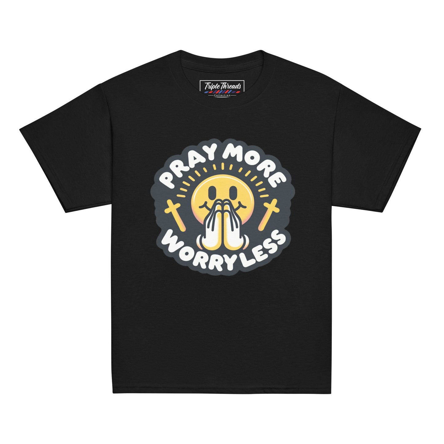 "Pray More, Worry Less" Short Sleeve Christian, Faith Based Shirt for Youth | Triple Threads Collection