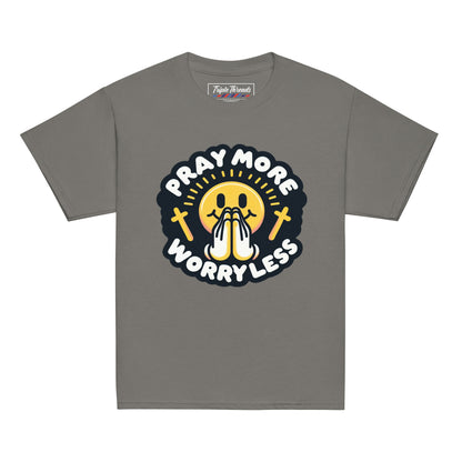 "Pray More, Worry Less" Short Sleeve Christian, Faith Based Shirt for Youth | Triple Threads Collection