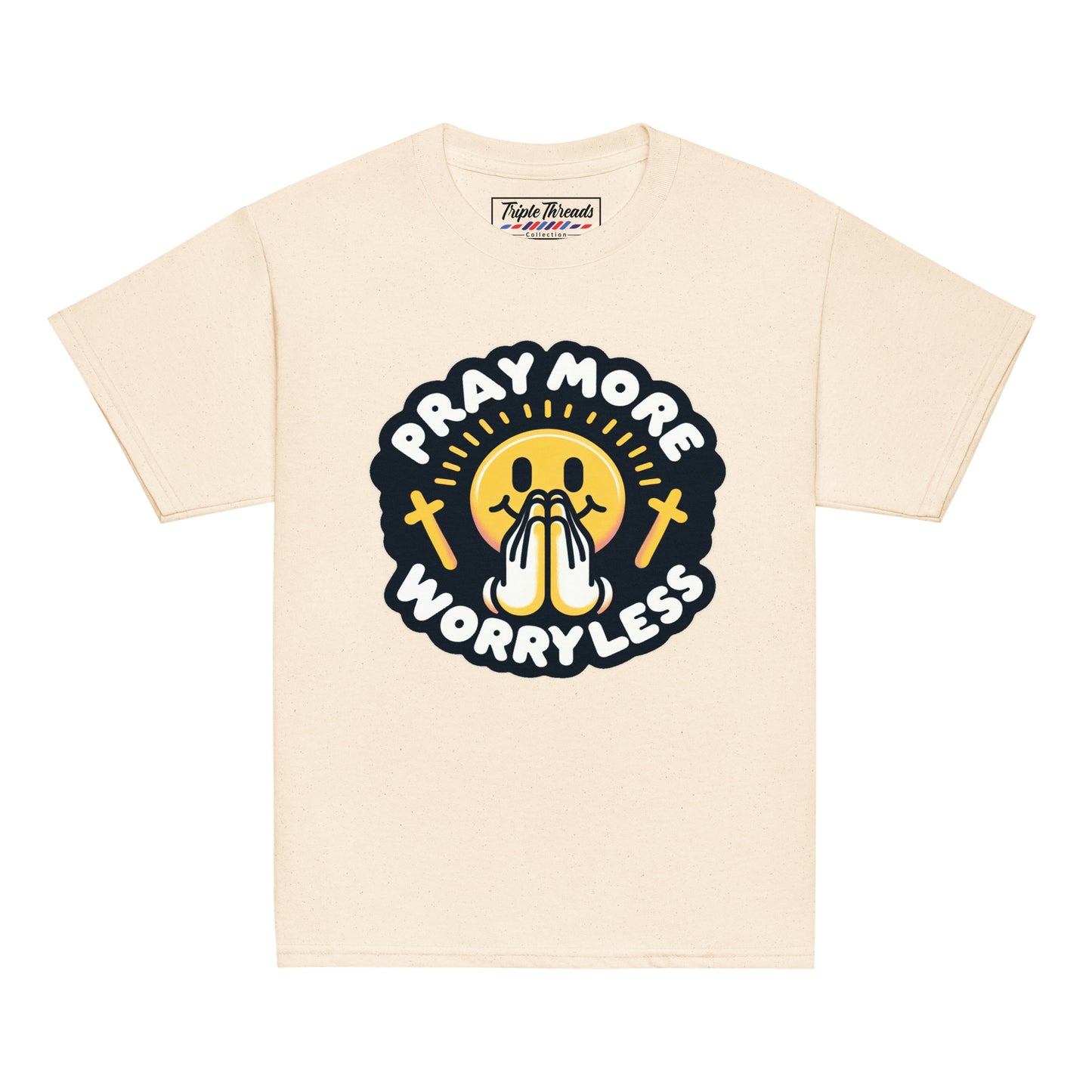 "Pray More, Worry Less" Short Sleeve Christian, Faith Based Shirt for Youth | Triple Threads Collection