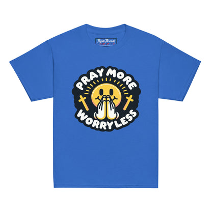 "Pray More, Worry Less" Short Sleeve Christian, Faith Based Shirt for Youth | Triple Threads Collection