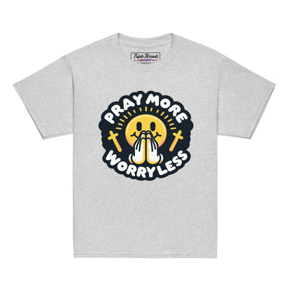 "Pray More, Worry Less" Short Sleeve Christian, Faith Based Shirt for Youth | Triple Threads Collection